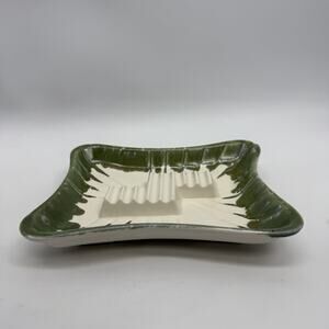Vintage USA Pottery 3419 Green Drip Glaze Ashtray Retro MCM Atomic Tobacciana
